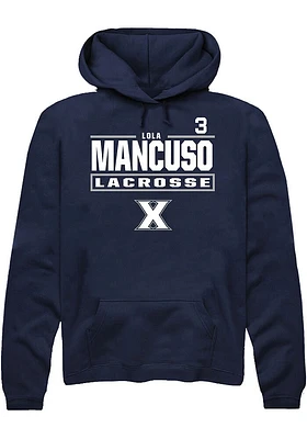 Lola Mancuso  Rally Xavier Musketeers Mens Navy Blue NIL Stacked Box Long Sleeve Hoodie