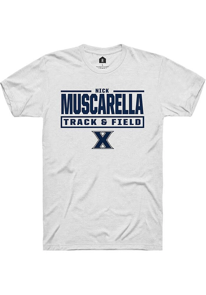 Nick Muscarella Xavier Musketeers White Rally NIL Stacked Box Short Sleeve T Shirt
