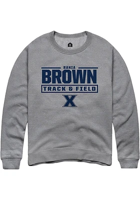 Rania Brown  Rally Xavier Musketeers Mens Graphite NIL Stacked Box Long Sleeve Crew Sweatshirt