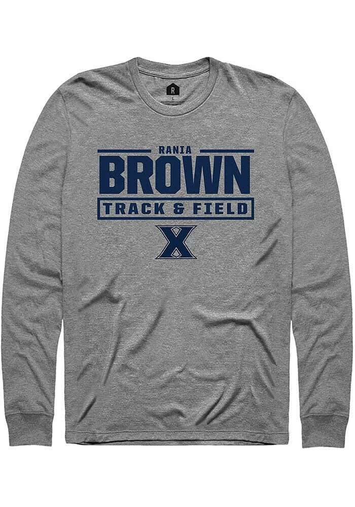 Rania Brown Xavier Musketeers Graphite Rally NIL Stacked Box Long Sleeve T Shirt