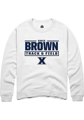 Rania Brown  Rally Xavier Musketeers Mens White NIL Stacked Box Long Sleeve Crew Sweatshirt