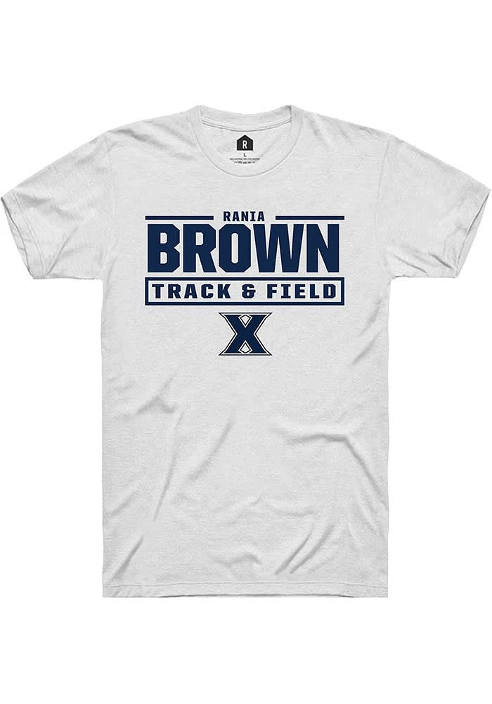 Rania Brown  Xavier Musketeers White Rally NIL Stacked Box Short Sleeve T Shirt