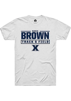 Rania Brown  Xavier Musketeers White Rally NIL Stacked Box Short Sleeve T Shirt