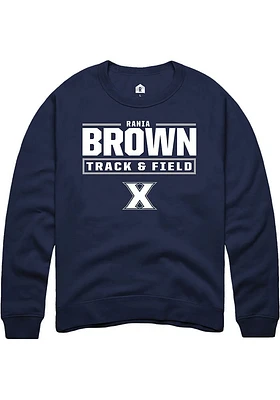 Rania Brown  Rally Xavier Musketeers Mens Navy Blue NIL Stacked Box Long Sleeve Crew Sweatshirt