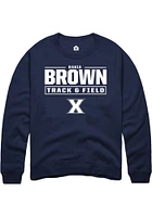 Rania Brown  Rally Xavier Musketeers Mens Navy Blue NIL Stacked Box Long Sleeve Crew Sweatshirt