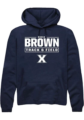 Rania Brown  Rally Xavier Musketeers Mens Navy Blue NIL Stacked Box Long Sleeve Hoodie