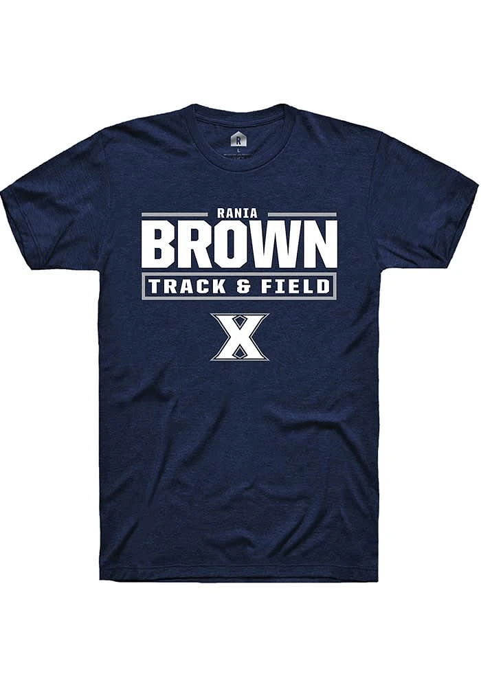 Rania Brown  Xavier Musketeers Navy Blue Rally NIL Stacked Box Short Sleeve T Shirt