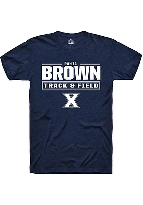 Rania Brown  Xavier Musketeers Navy Blue Rally NIL Stacked Box Short Sleeve T Shirt