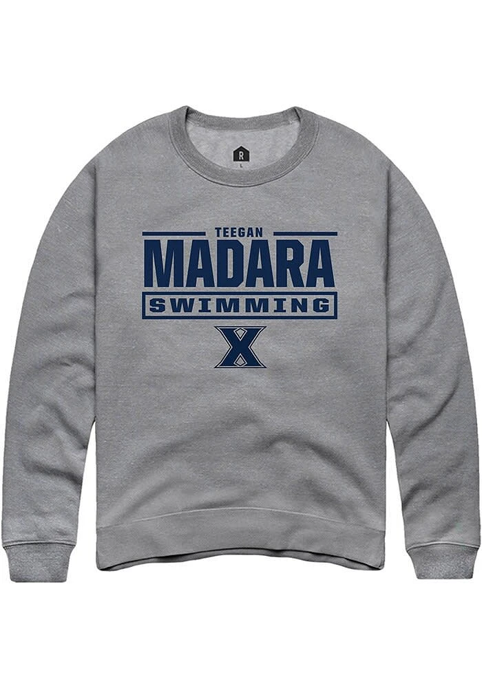 Teegan Madara  Rally Xavier Musketeers Mens Graphite NIL Stacked Box Long Sleeve Crew Sweatshirt