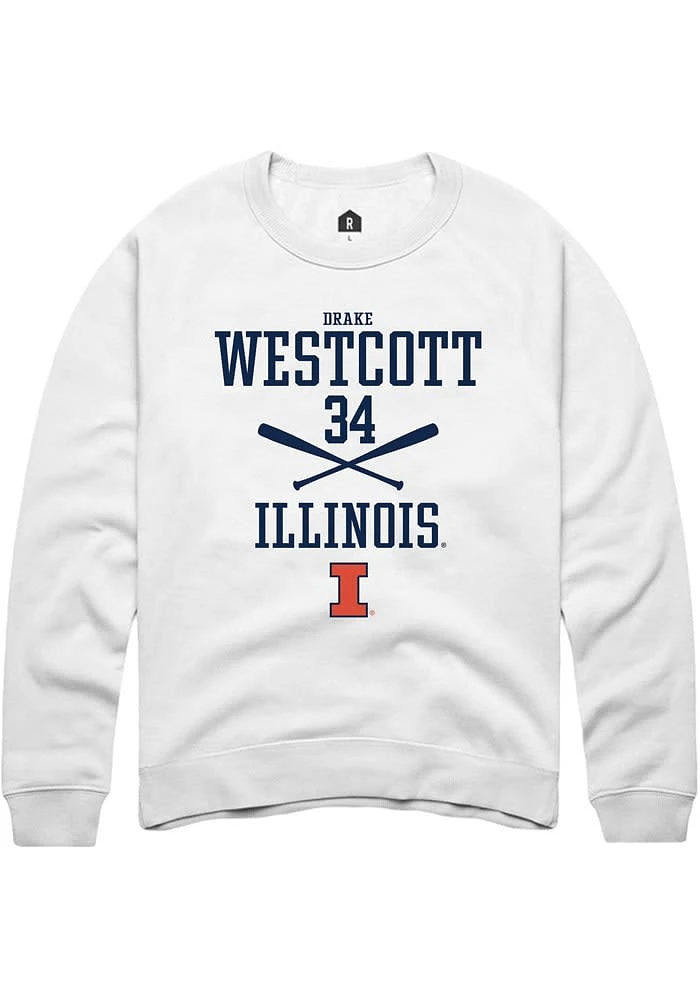 Drake Westcott Rally Illinois Fighting Illini Mens White NIL Sport Icon Long Sleeve Crew Sweatshi..