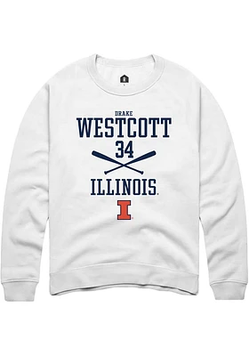 Drake Westcott  Rally Illinois Fighting Illini Mens White NIL Sport Icon Long Sleeve Crew Sweatshi..