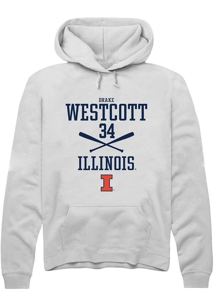 Drake Westcott Rally Illinois Fighting Illini Mens White NIL Sport Icon Long Sleeve Hoodie