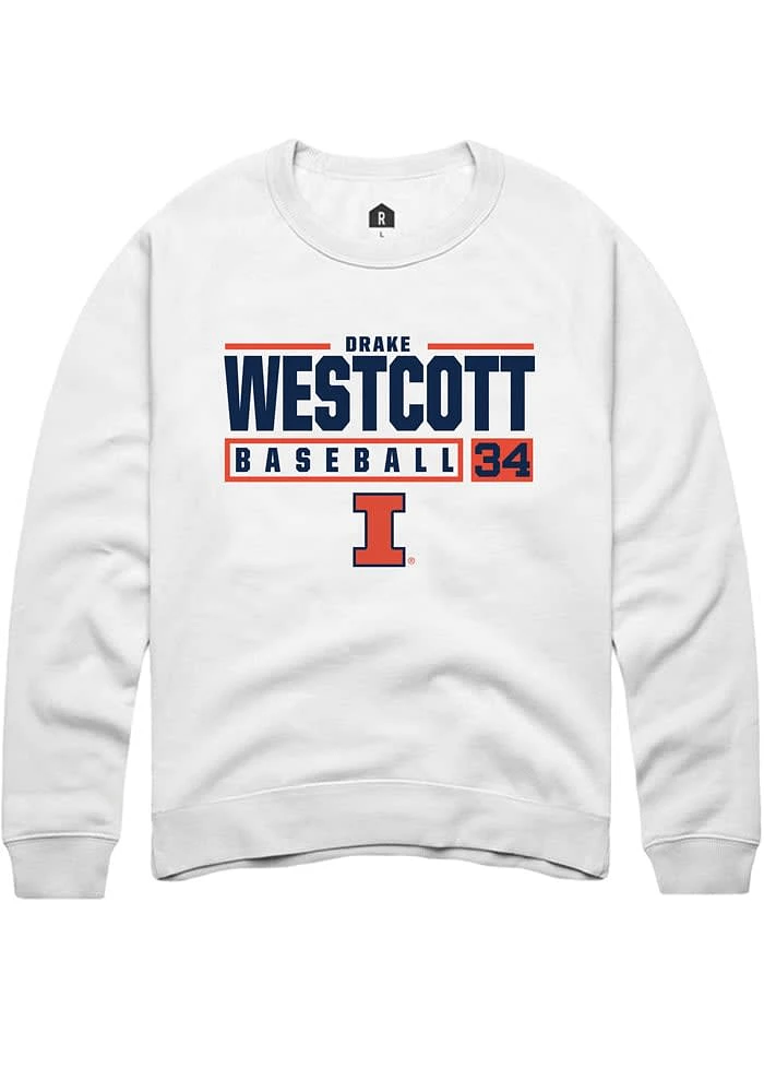 Drake Westcott Rally Illinois Fighting Illini Mens White NIL Stacked Box Long Sleeve Crew Sweatsh..
