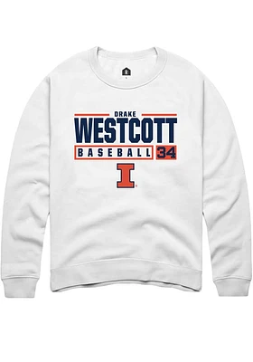 Drake Westcott  Rally Illinois Fighting Illini Mens White NIL Stacked Box Long Sleeve Crew Sweatsh..
