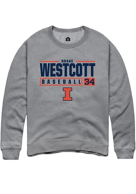 Drake Westcott  Rally Illinois Fighting Illini Mens Graphite NIL Stacked Box Long Sleeve Crew Swea..