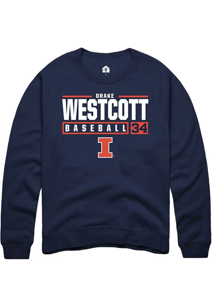 Drake Westcott Rally Illinois Fighting Illini Mens Navy Blue NIL Stacked Box Long Sleeve Crew Swe..