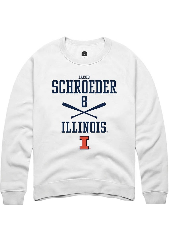 Jacob Schroeder Rally Illinois Fighting Illini Mens White NIL Sport Icon Long Sleeve Crew Sweatsh..
