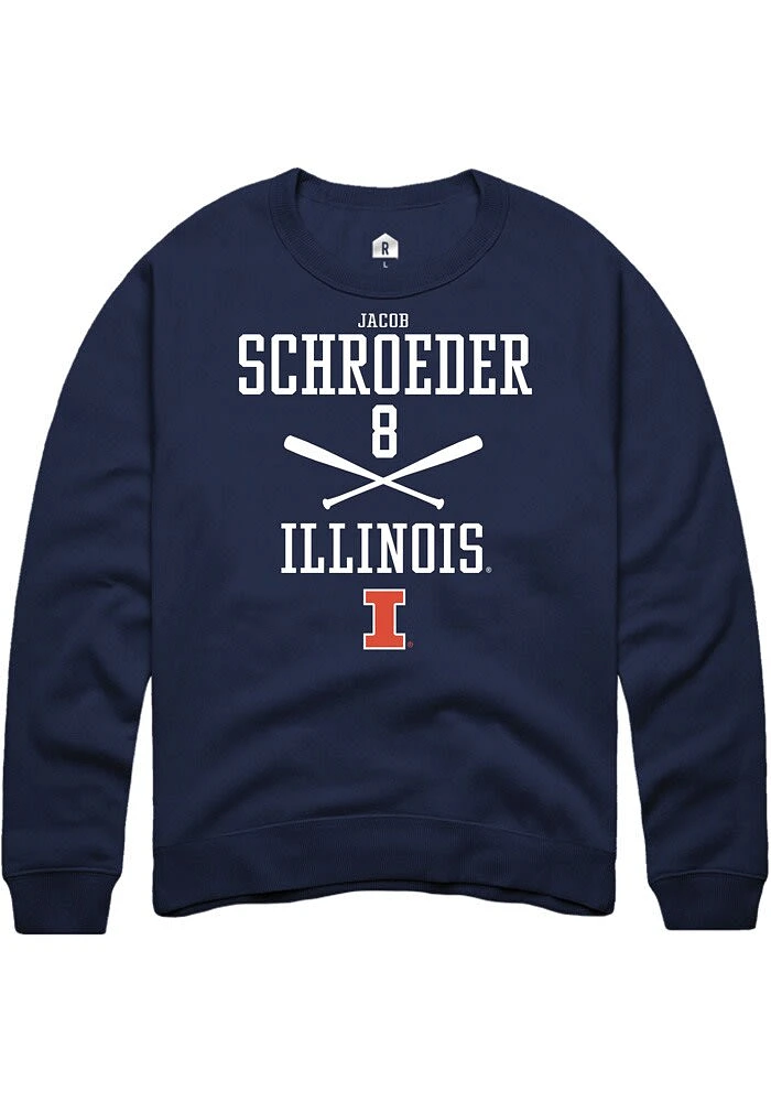 Jacob Schroeder Rally Illinois Fighting Illini Mens Navy Blue NIL Sport Icon Long Sleeve Crew Swe..