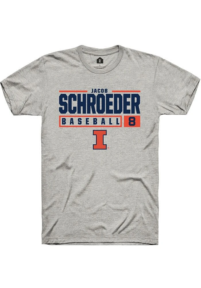 Jacob Schroeder Illinois Fighting Illini Ash Rally NIL Stacked Box Short Sleeve T Shirt