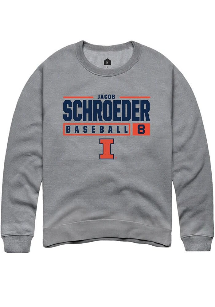 Jacob Schroeder Rally Illinois Fighting Illini Mens Graphite NIL Stacked Box Long Sleeve Crew Swe..