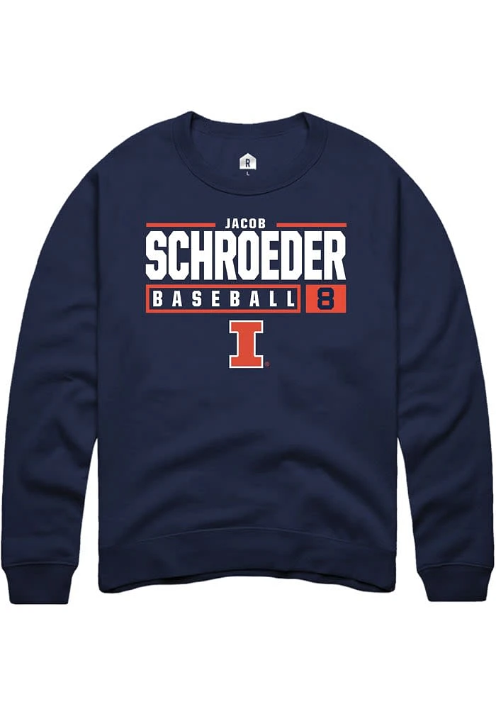 Jacob Schroeder Rally Illinois Fighting Illini Mens Navy Blue NIL Stacked Box Long Sleeve Crew Sw..