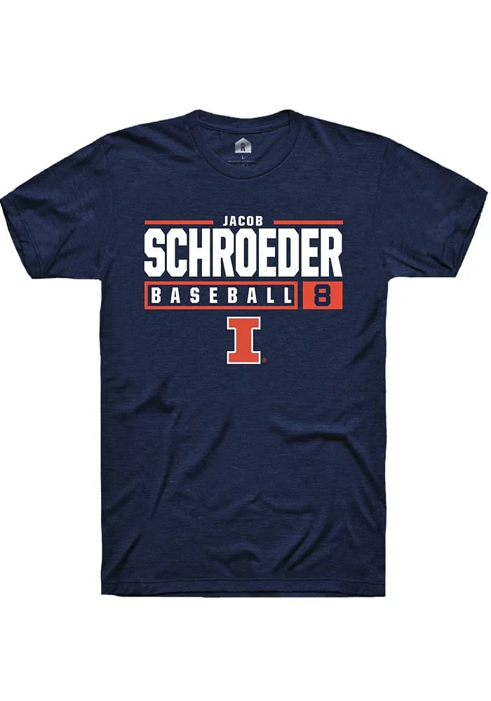 Jacob Schroeder Illinois Fighting Illini Navy Blue Rally NIL Stacked Box Short Sleeve T Shirt
