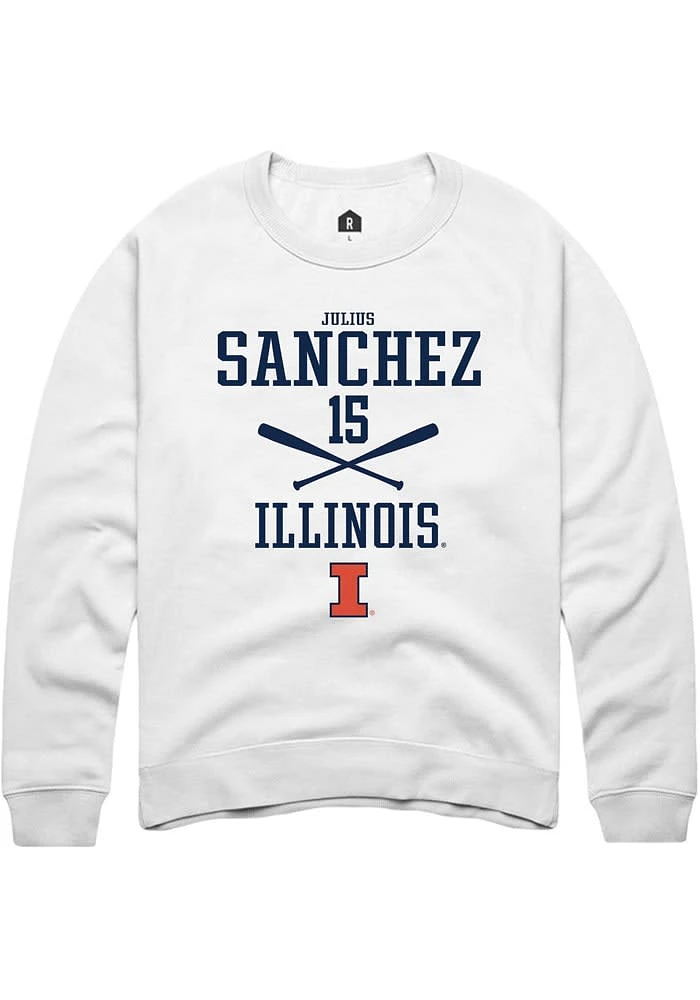 Julius Sanchez Rally Illinois Fighting Illini Mens White NIL Sport Icon Long Sleeve Crew Sweatshi..
