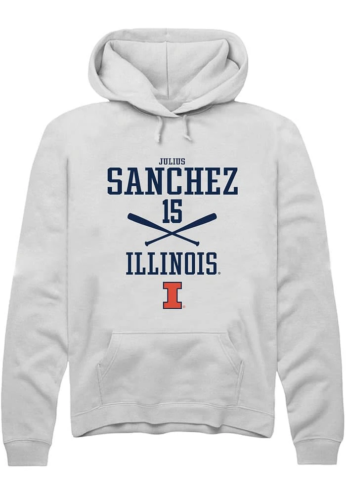 Julius Sanchez Rally Illinois Fighting Illini Mens White NIL Sport Icon Long Sleeve Hoodie