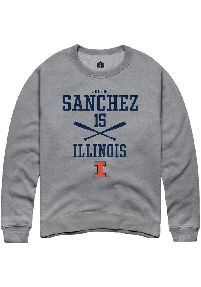 Julius Sanchez Rally Illinois Fighting Illini Mens Graphite NIL Sport Icon Long Sleeve Crew Sweat..
