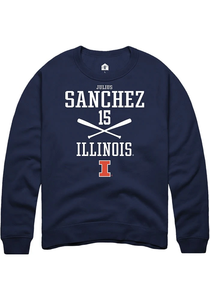 Julius Sanchez Rally Illinois Fighting Illini Mens Navy Blue NIL Sport Icon Long Sleeve Crew Swea..