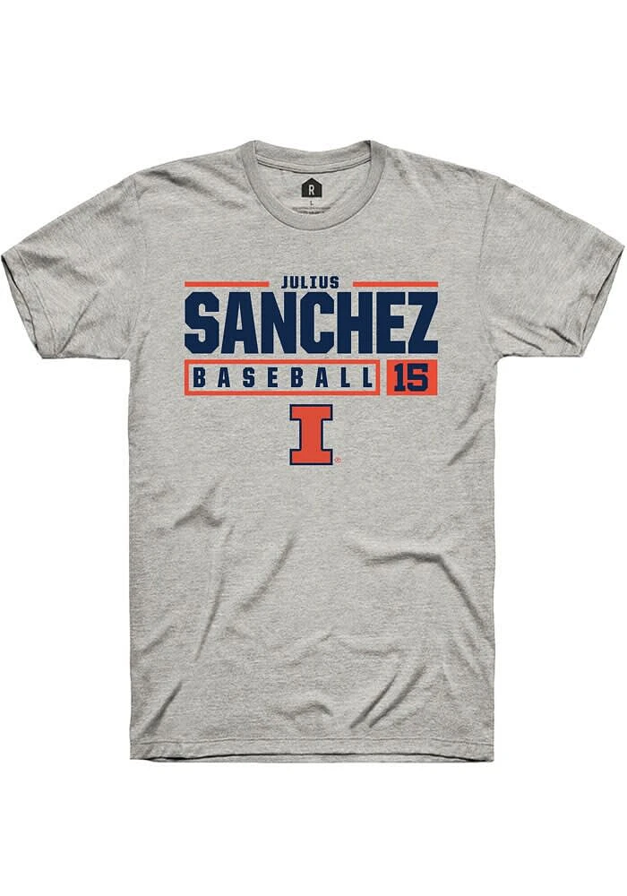 Julius Sanchez Illinois Fighting Illini Ash Rally NIL Stacked Box Short Sleeve T Shirt