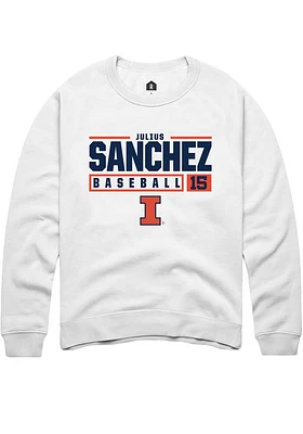 Julius Sanchez  Rally Illinois Fighting Illini Mens White NIL Stacked Box Long Sleeve Crew Sweatsh..