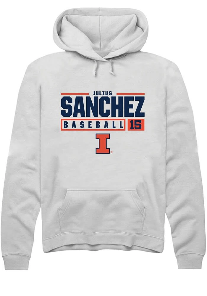 Julius Sanchez Rally Illinois Fighting Illini Mens White NIL Stacked Box Long Sleeve Hoodie