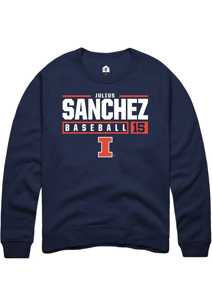 Julius Sanchez Rally Illinois Fighting Illini Mens Navy Blue NIL Stacked Box Long Sleeve Crew Swe..