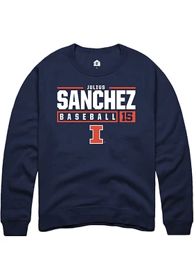 Julius Sanchez  Rally Illinois Fighting Illini Mens Navy Blue NIL Stacked Box Long Sleeve Crew Swe..