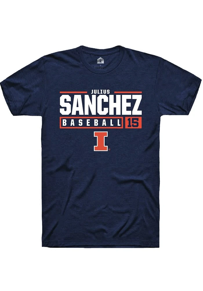 Julius Sanchez Illinois Fighting Illini Navy Blue Rally NIL Stacked Box Short Sleeve T Shirt