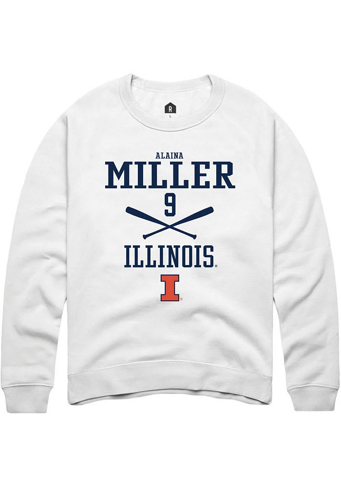 Alaina Miller Rally Illinois Fighting Illini Mens White NIL Sport Icon Long Sleeve Crew Sweatshir..
