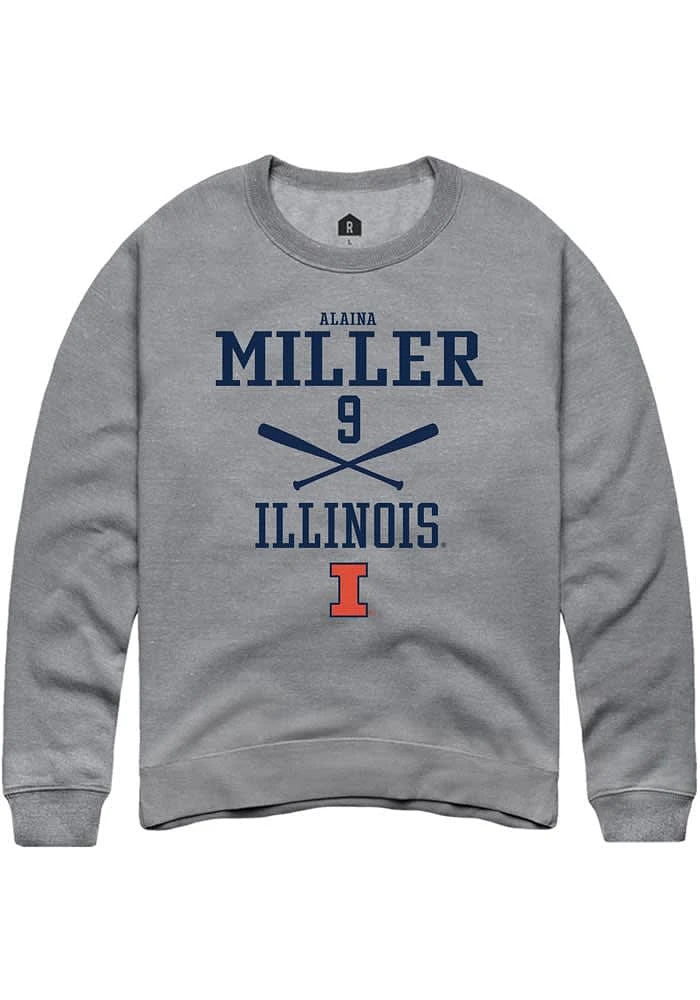 Alaina Miller Rally Illinois Fighting Illini Mens Graphite NIL Sport Icon Long Sleeve Crew Sweats..