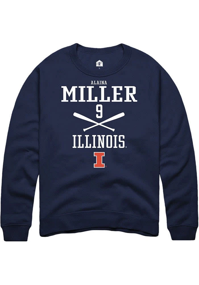 Alaina Miller Rally Illinois Fighting Illini Mens Navy Blue NIL Sport Icon Long Sleeve Crew Sweat..