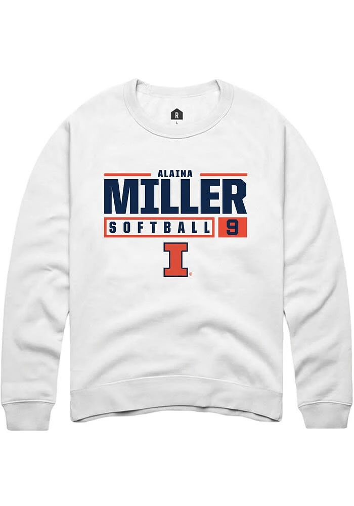 Alaina Miller Rally Illinois Fighting Illini Mens White NIL Stacked Box Long Sleeve Crew Sweatshi..