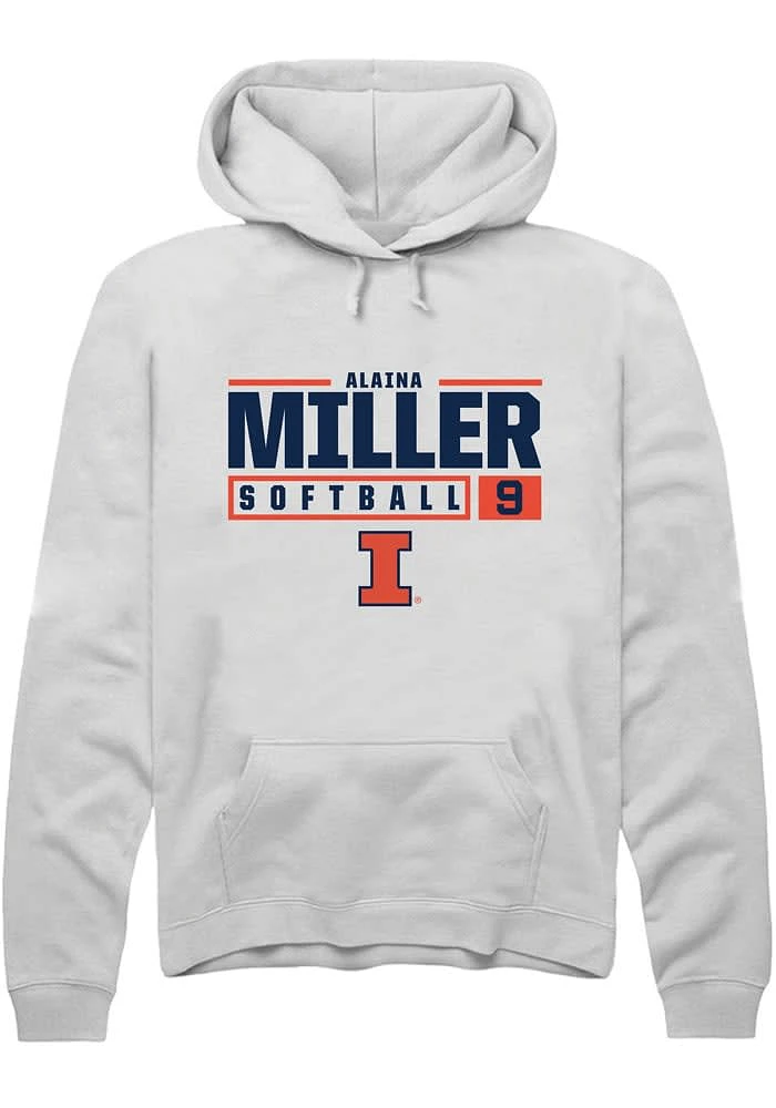 Alaina Miller Rally Illinois Fighting Illini Mens White NIL Stacked Box Long Sleeve Hoodie