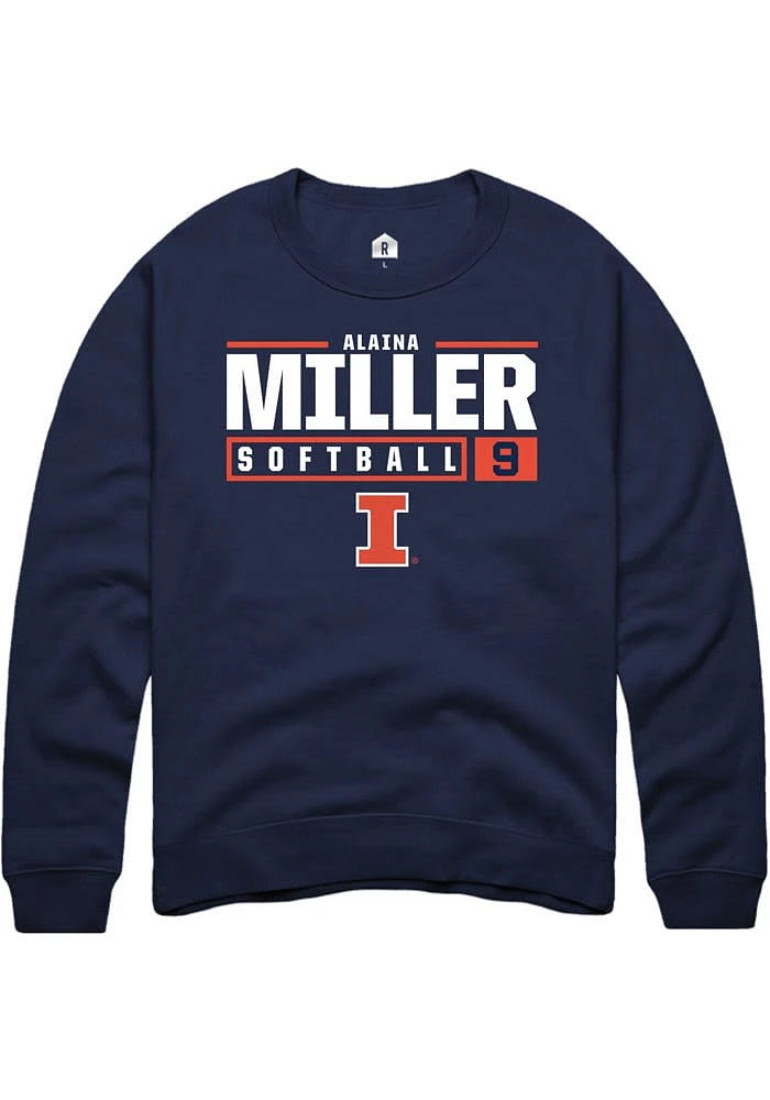Alaina Miller Rally Illinois Fighting Illini Mens Navy Blue NIL Stacked Box Long Sleeve Crew Swea..
