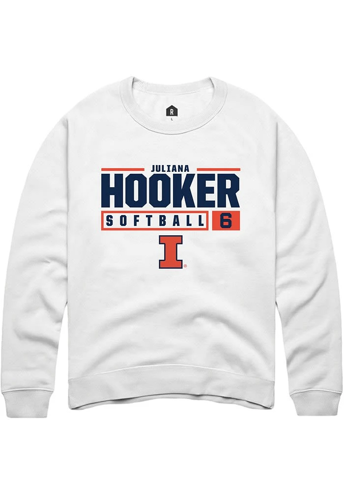 Juliana Hooker Rally Illinois Fighting Illini Mens White NIL Stacked Box Long Sleeve Crew Sweatsh..