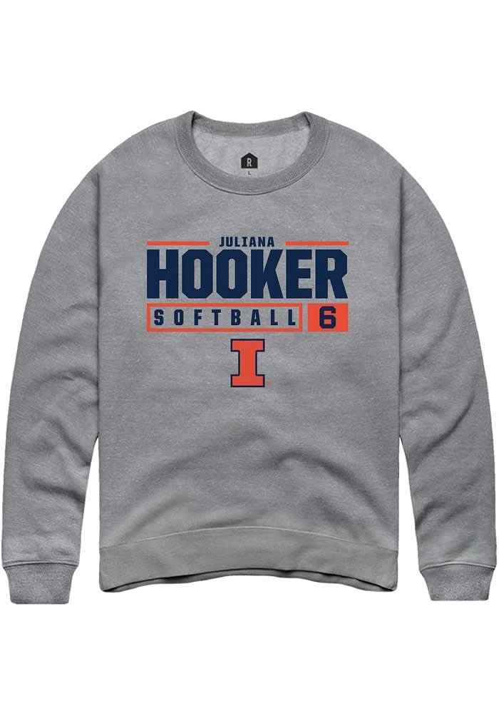 Juliana Hooker Rally Illinois Fighting Illini Mens Graphite NIL Stacked Box Long Sleeve Crew Swea..