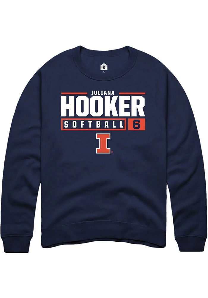 Juliana Hooker  Rally Illinois Fighting Illini Mens Navy Blue NIL Stacked Box Long Sleeve Crew Swe..