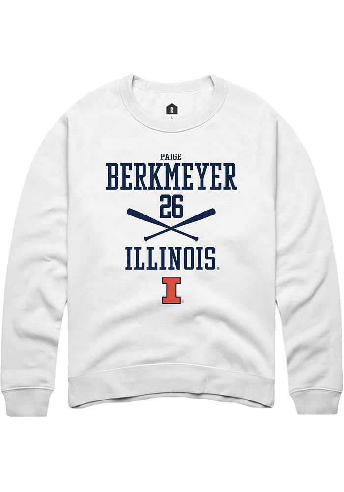 Paige Berkmeyer Rally Illinois Fighting Illini Mens White NIL Sport Icon Long Sleeve Crew Sweatsh..