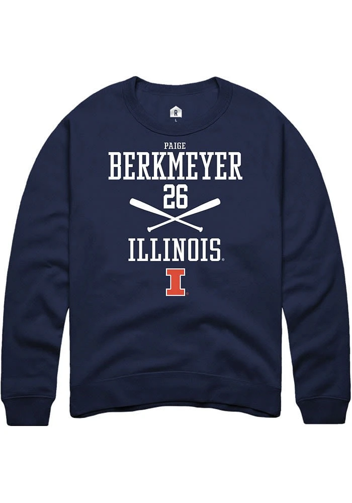 Paige Berkmeyer Rally Illinois Fighting Illini Mens Navy Blue NIL Sport Icon Long Sleeve Crew Swe..