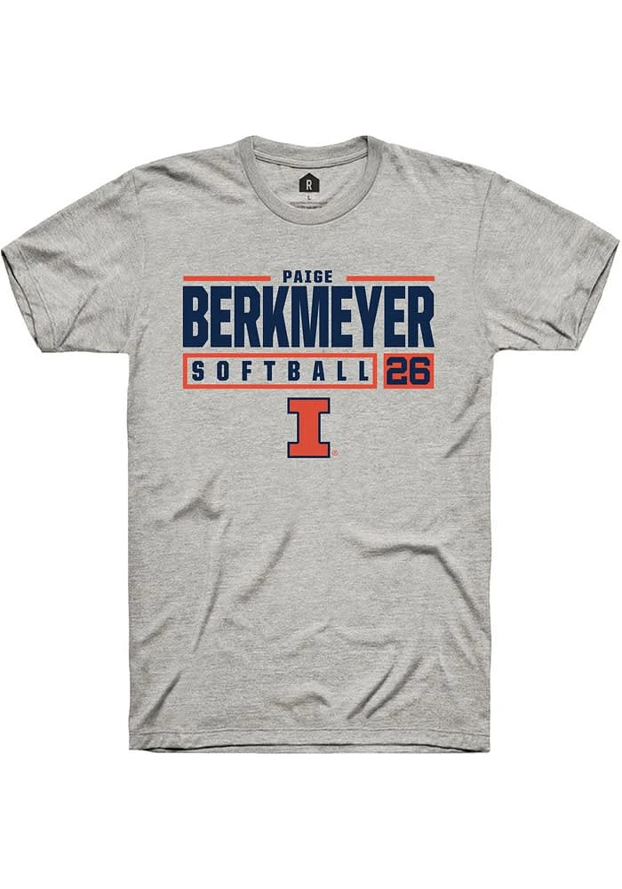 Paige Berkmeyer Illinois Fighting Illini Ash Rally NIL Stacked Box Short Sleeve T Shirt