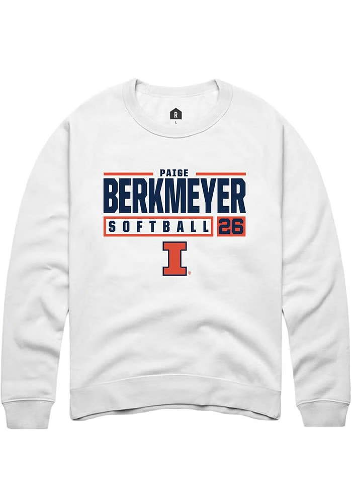 Paige Berkmeyer Rally Illinois Fighting Illini Mens White NIL Stacked Box Long Sleeve Crew Sweats..
