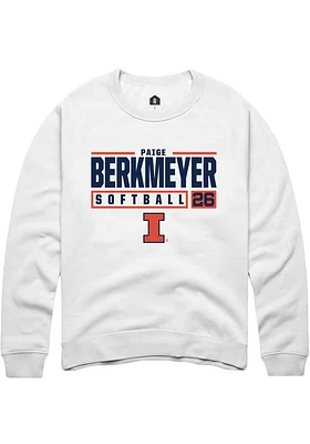 Paige Berkmeyer  Rally Illinois Fighting Illini Mens White NIL Stacked Box Long Sleeve Crew Sweats..
